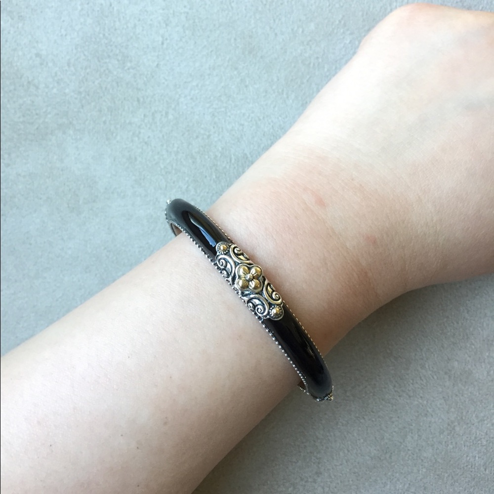 Barbara Bixby Black Enamel Hinged Cuff Bracelet 18K Gold Sterling